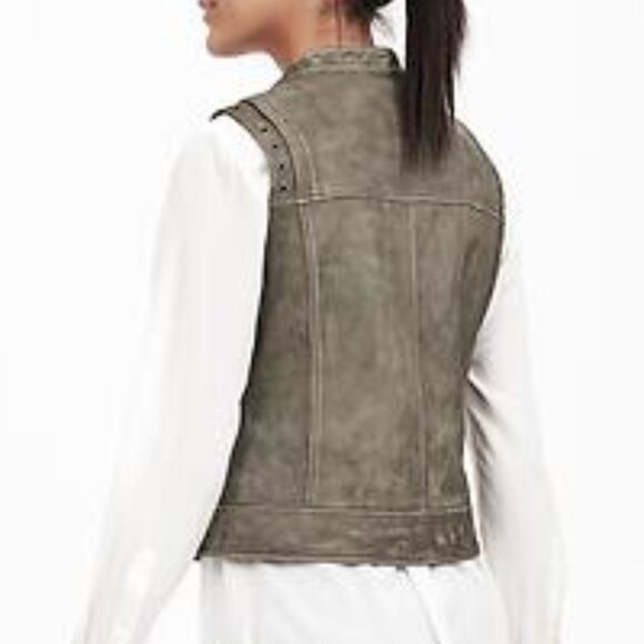 Banana Republic Heritage Leather Grommet Vest Olive XS NWT - Picture 5 of 12
